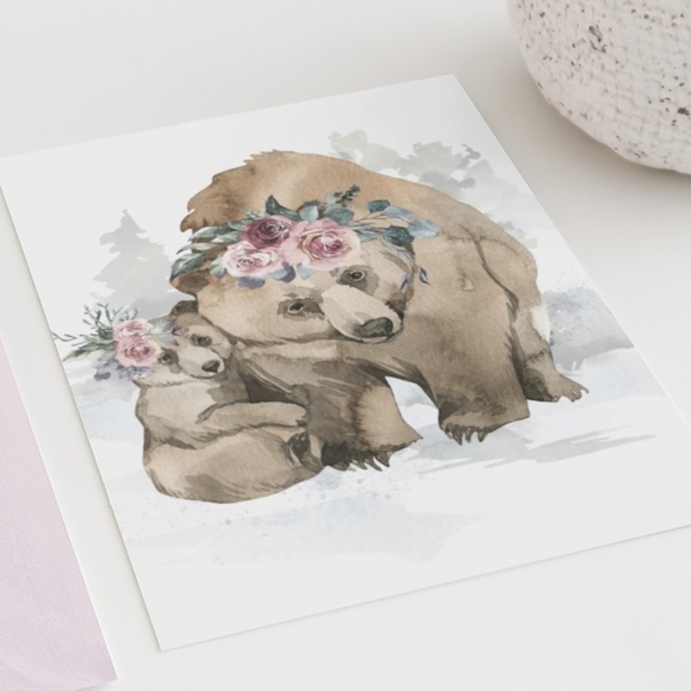 Watercolor Mama and Baby Bear Portrait Wall Art Illustration Print Unframed - Picture 9 of 11